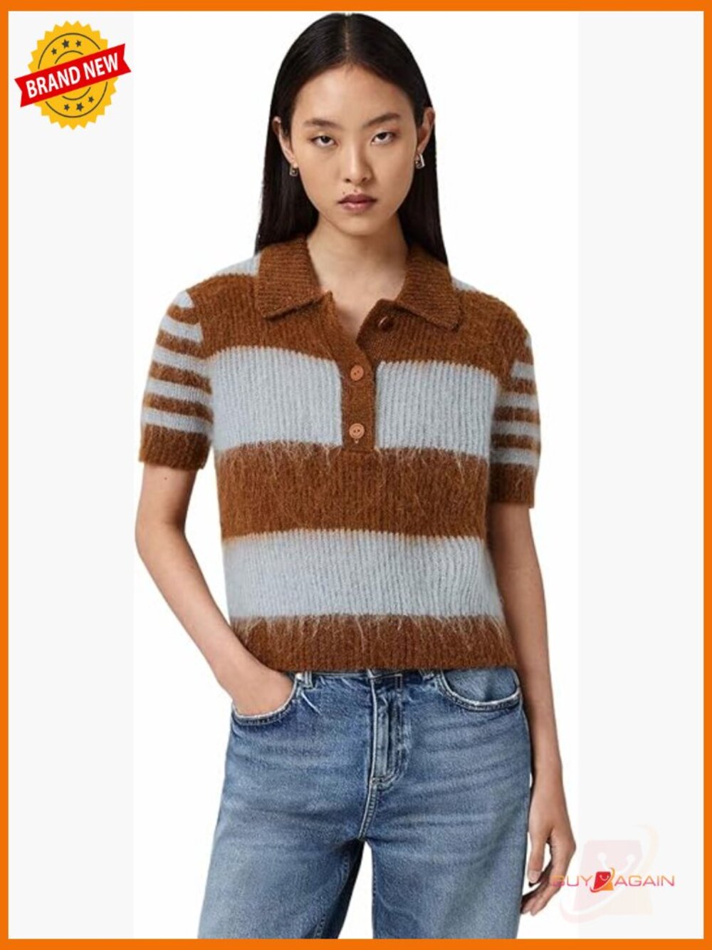 Striped Polo Tee Classic Fit with Collared Neck for Women